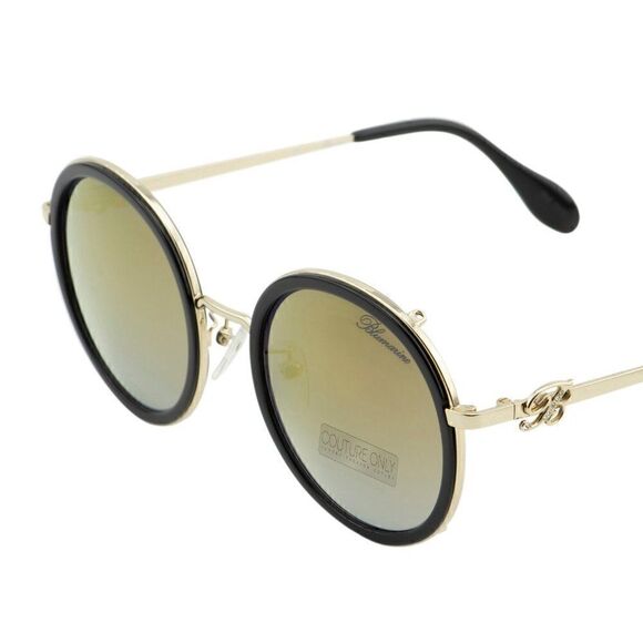 New Blumarine Women Round Sunglasses SBM-109S-300G Black Gold Mirrored, Limited  - Picture 10 of 14